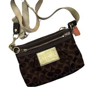 Coach Poppy Brown Signature Swingpack Purse Crossbody Bag